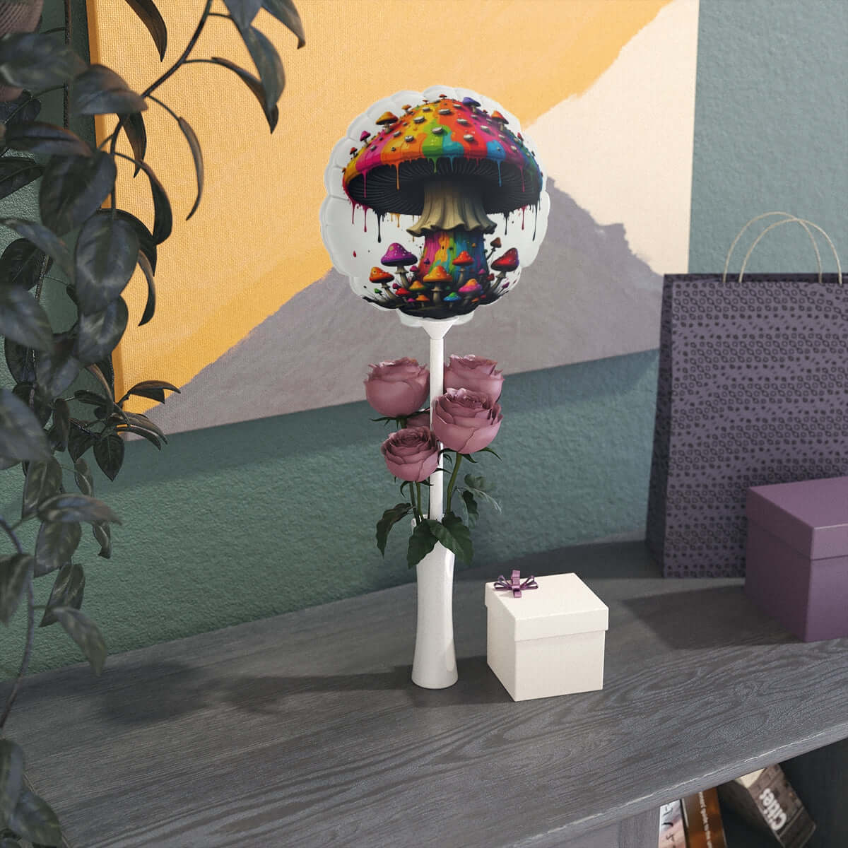 Heart Balloon — Colorful Dripping Rainbow Mushroom Design, 6"