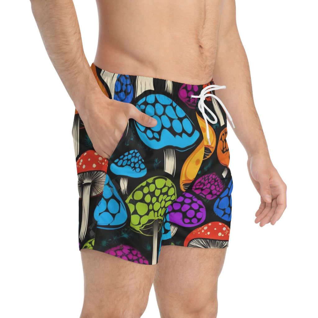 Psychedelic Mushroom Swim Trunks – Colorful Fungi Print Men's Board Shorts