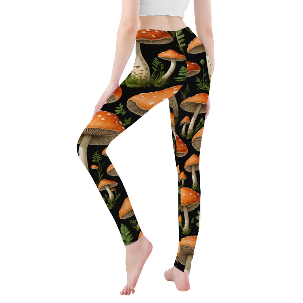 Custom Mushroom Design All-Over Print Yoga Leggings