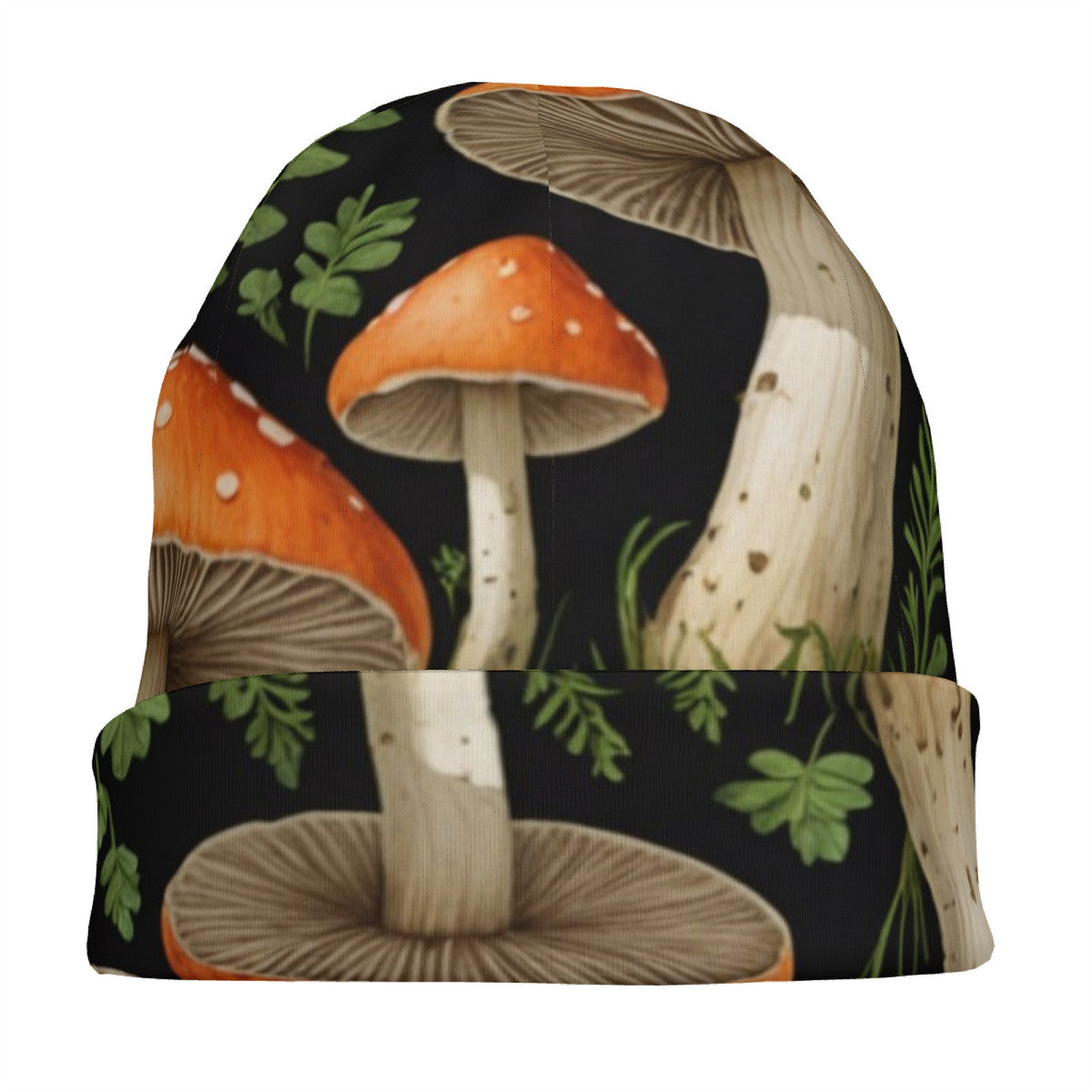 Custom Design Mushroom Print Adult Knitted Beanie - Versatile Cap Perfect For Both Men & Women