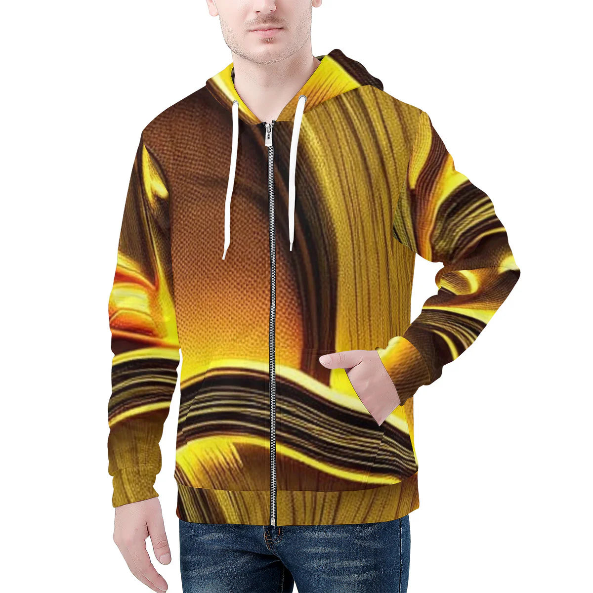 Men's All-Over Custom Design Golden Mushroom Print Zip Hoodie