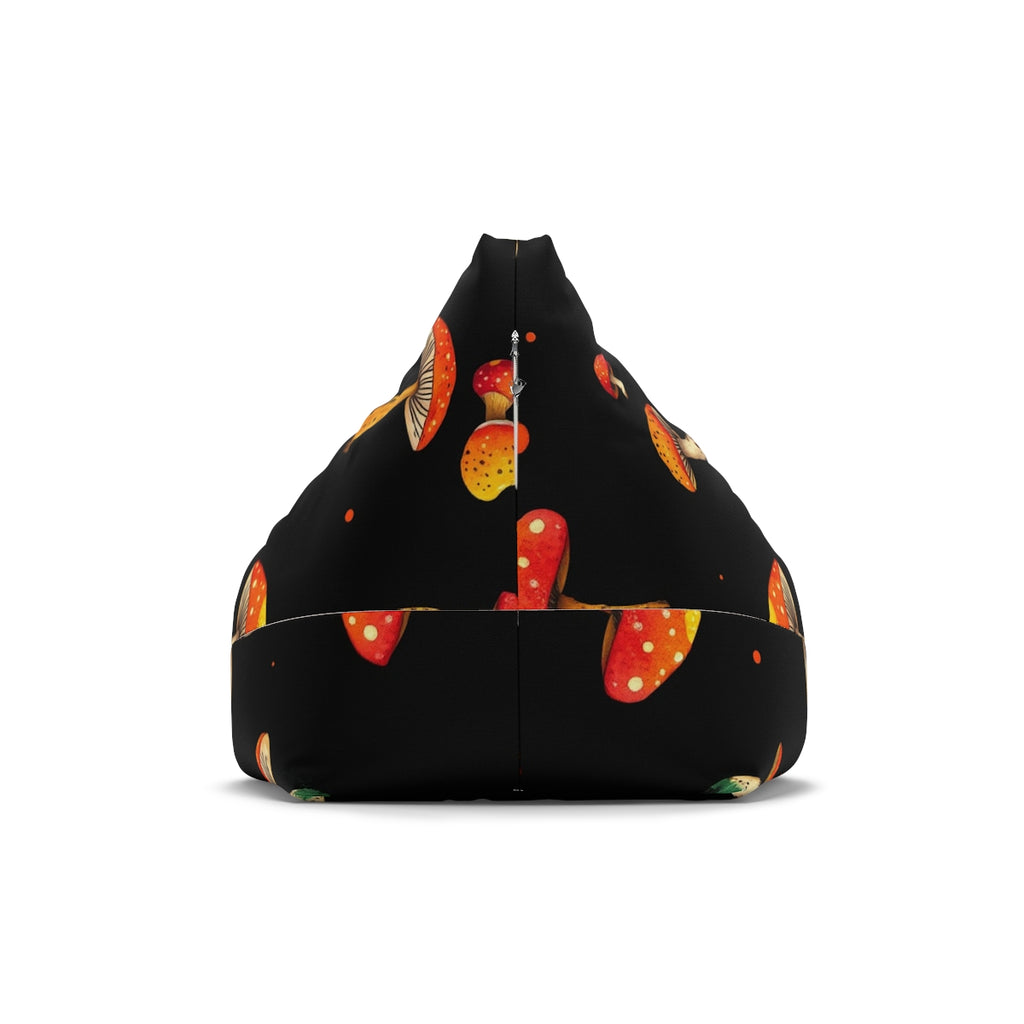 Funda de puf de seta roja psicodélica - Estampado de champiñones sobre negro