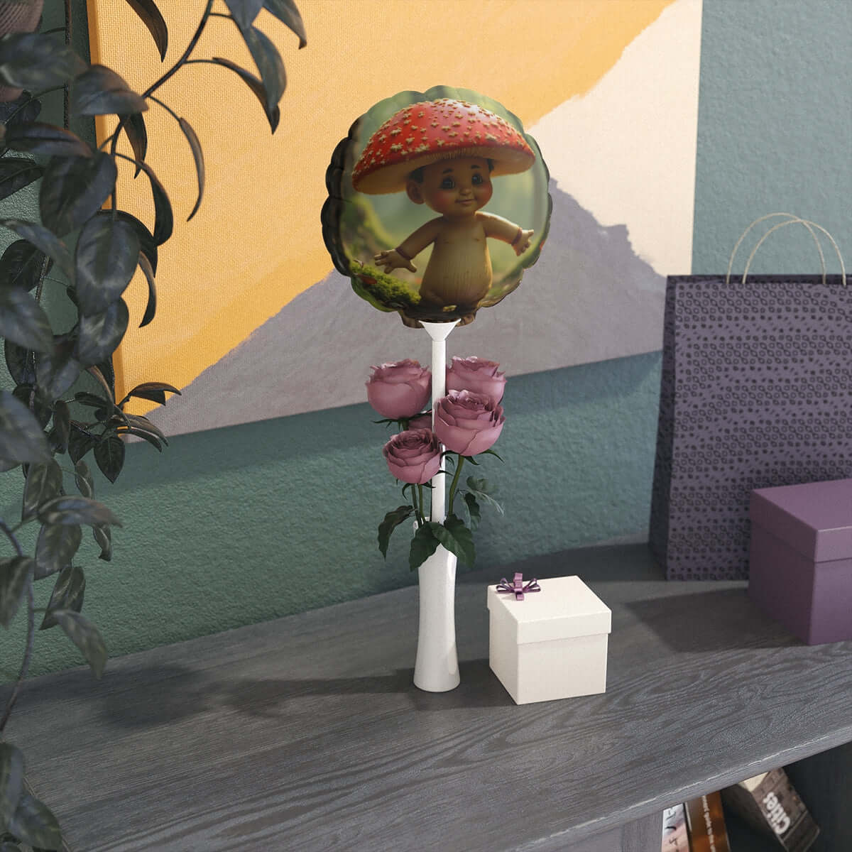 Heart Balloon — Whimsical Mushroom Boy Foil Balloon (6")