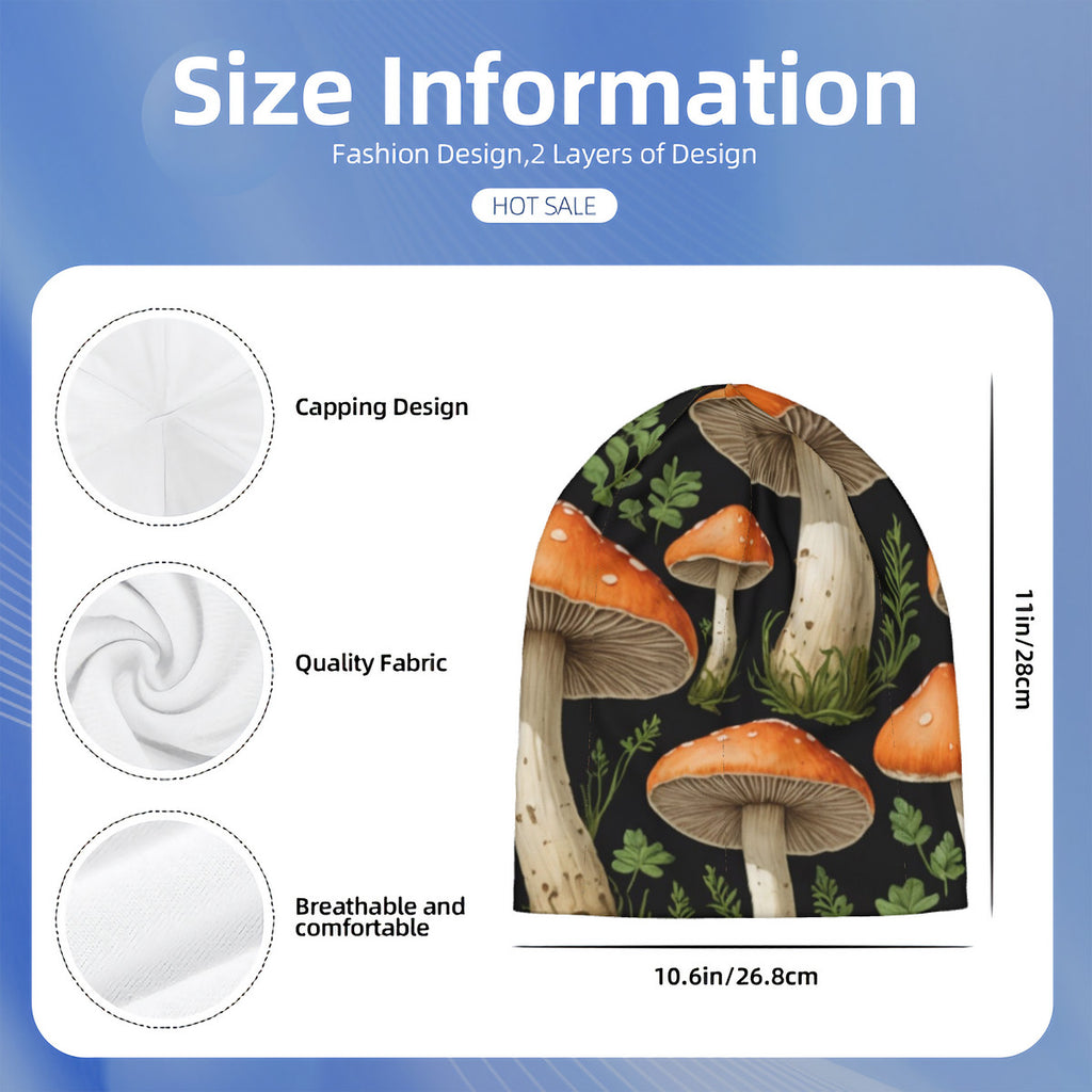 Custom Design Mushroom Print Adult Knitted Beanie - Versatile Cap Perfect For Both Men & Women