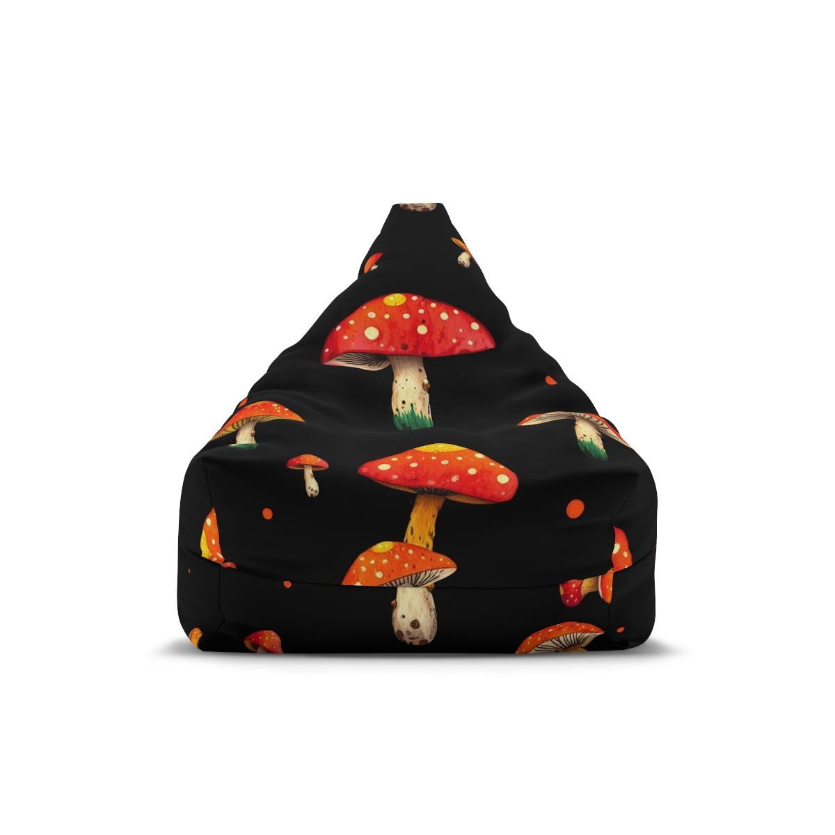 Mushroom Print Bean Bag Cover — Psychedelic Red Toadstool Pattern on Black