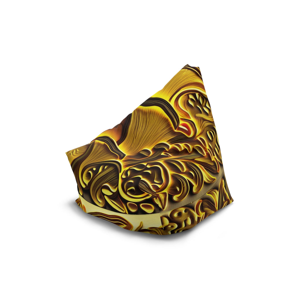 Luxe Gold Baroque Mushroom Bean Bag Cover – Elegant Fungi Print Home Decor