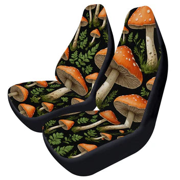 Mushroom Forest Car Seat Covers — Vintage Botanical Polyester Seat Protectors