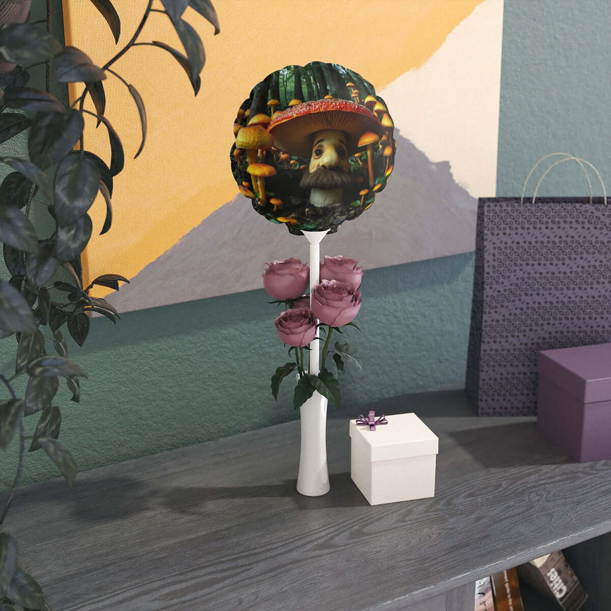 Heart-Shaped Mushroom Forest Balloon — 6" Cute Fungi Man Character Party Balloon