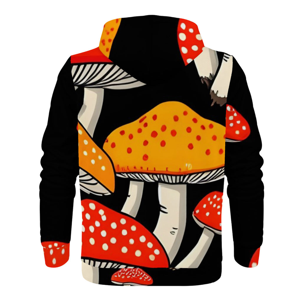 Bold Red & Yellow Mushroom Print Men's All Over Print Zip Hoodie
