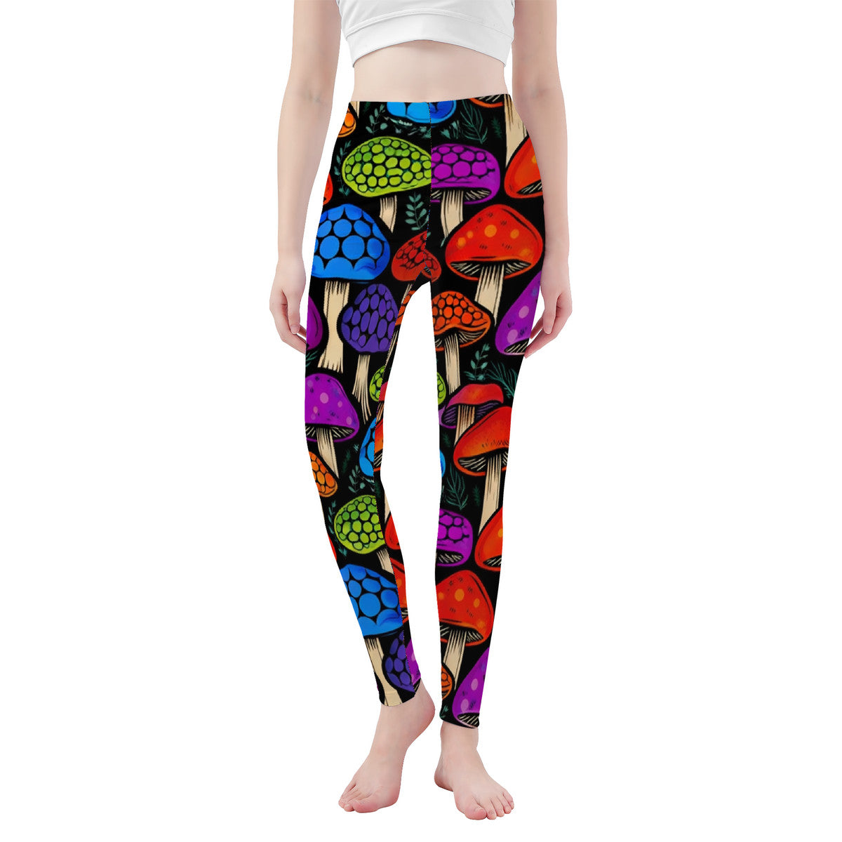 Bright Custom Mushroom Design All-Over Print Yoga Leggings
