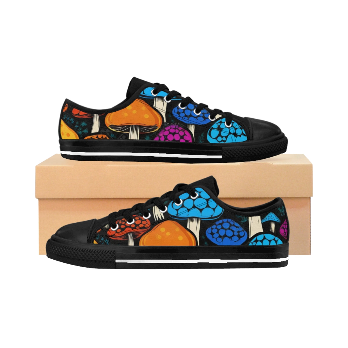 Vibrant Custom Design Mushroom Print Women's Low Top Sneakers