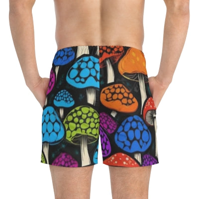 Psychedelic Mushroom Swim Trunks – Colorful Fungi Print Men's Board Shorts