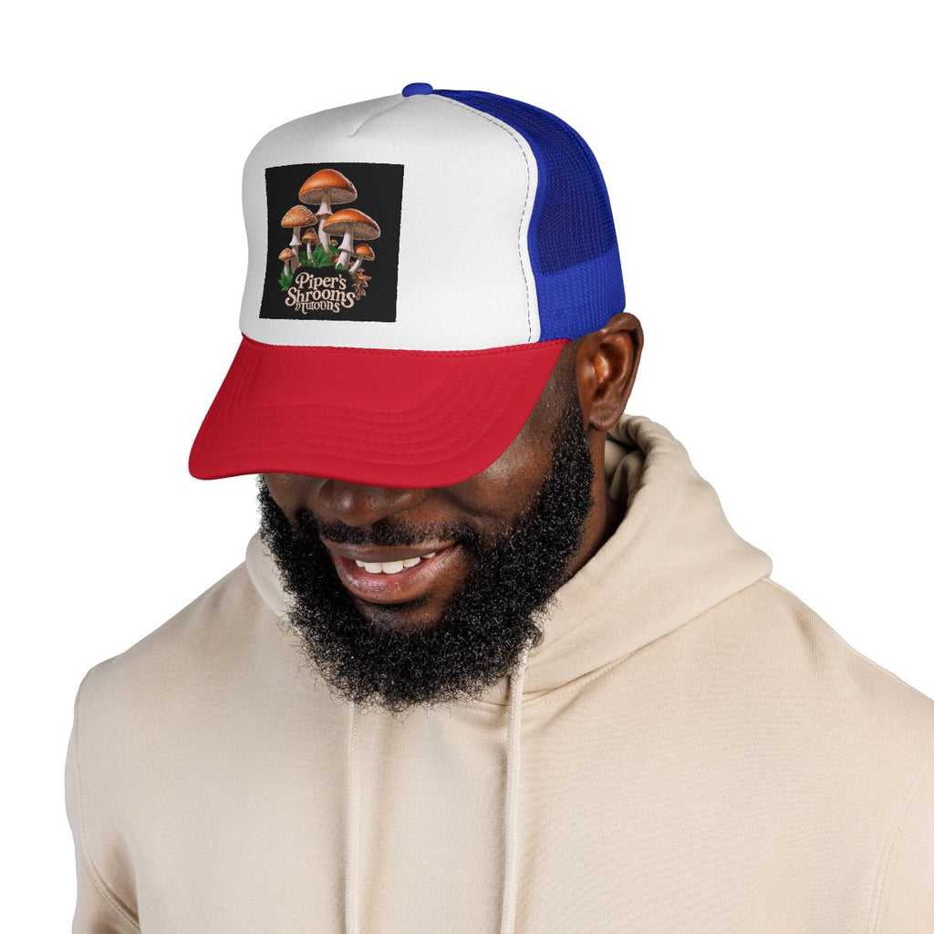 Gorra de camionero con setas — Gorra retro con parche "Piper's Shrooms"