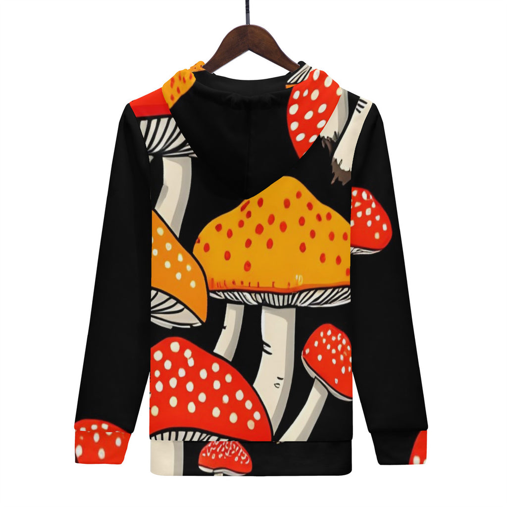 Bold Red & Yellow Mushroom Print Men's All Over Print Zip Hoodie