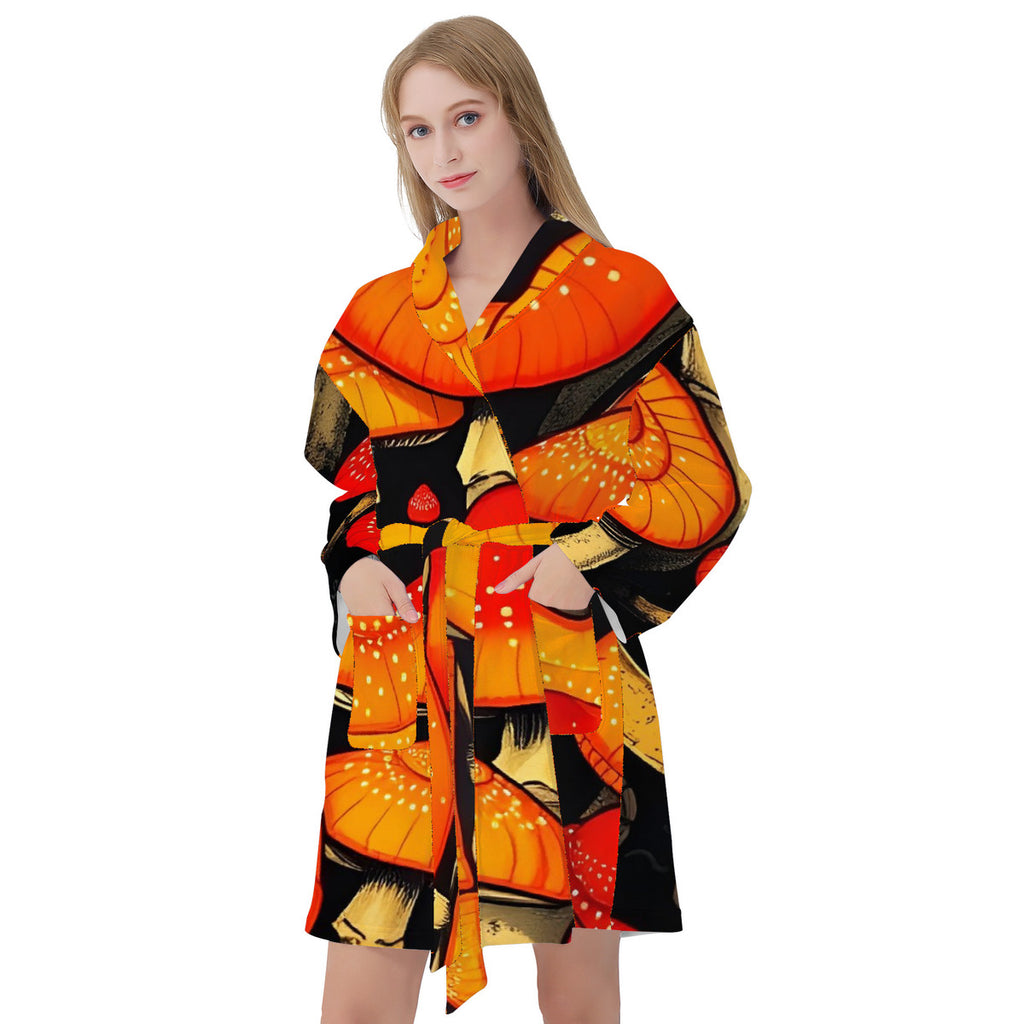 Orange Custom Mushroom Print Bath Robes