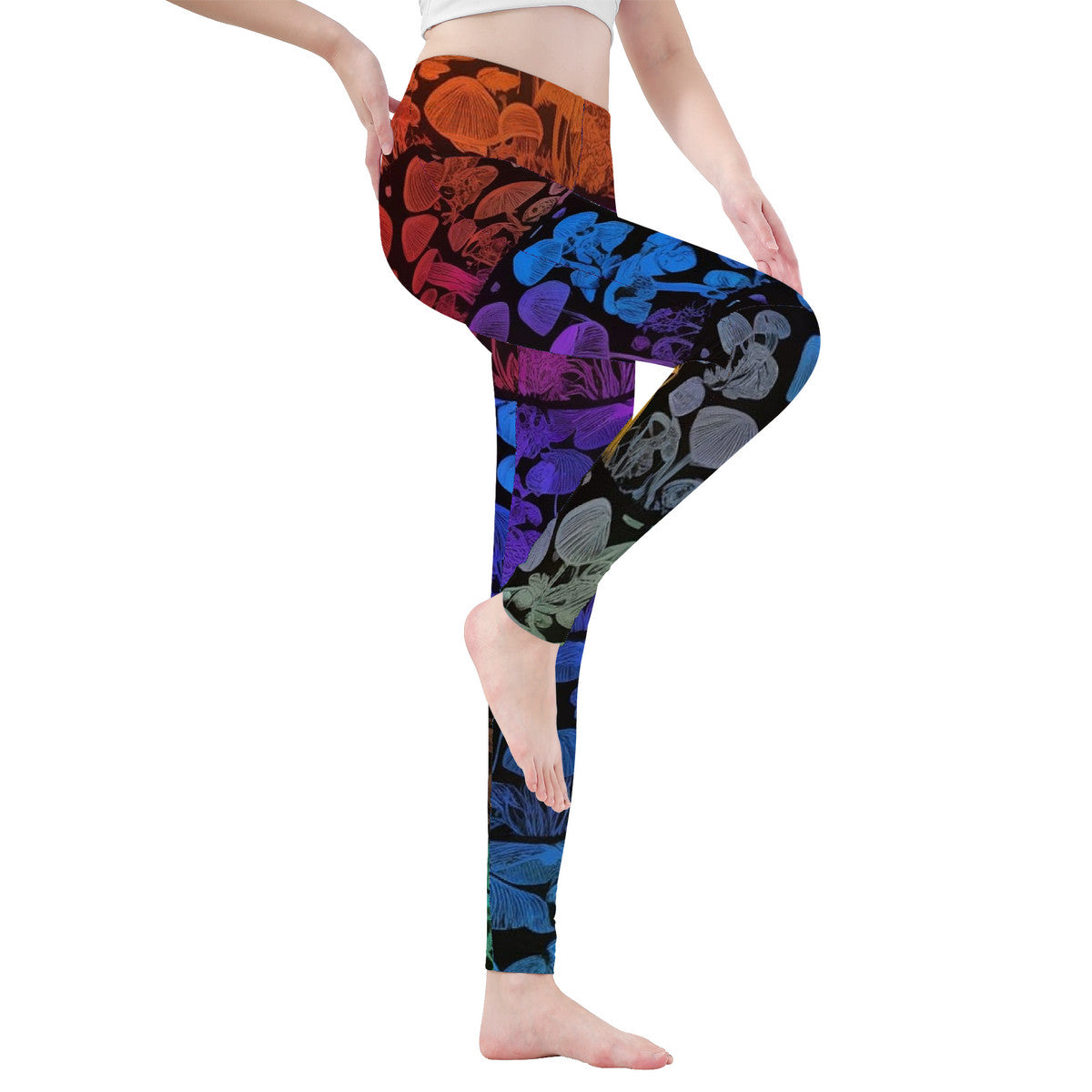 Rainbow Mushroom Custom Print All-Over Print Yoga Leggings