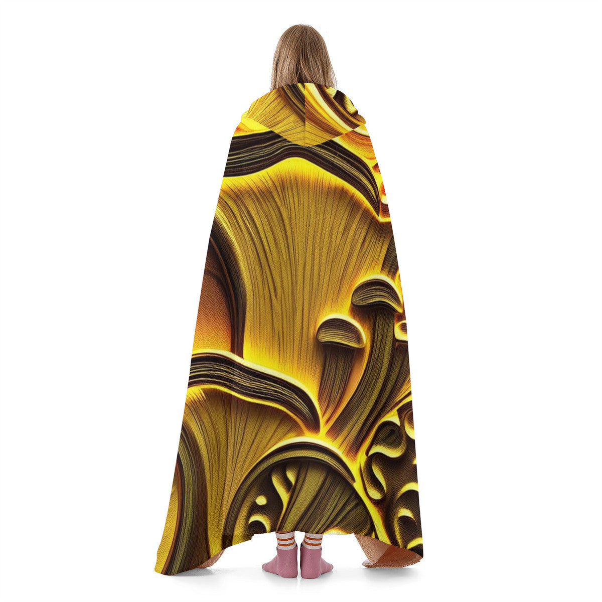 Custom Design Golden Mushroom Print Hooded Blanket